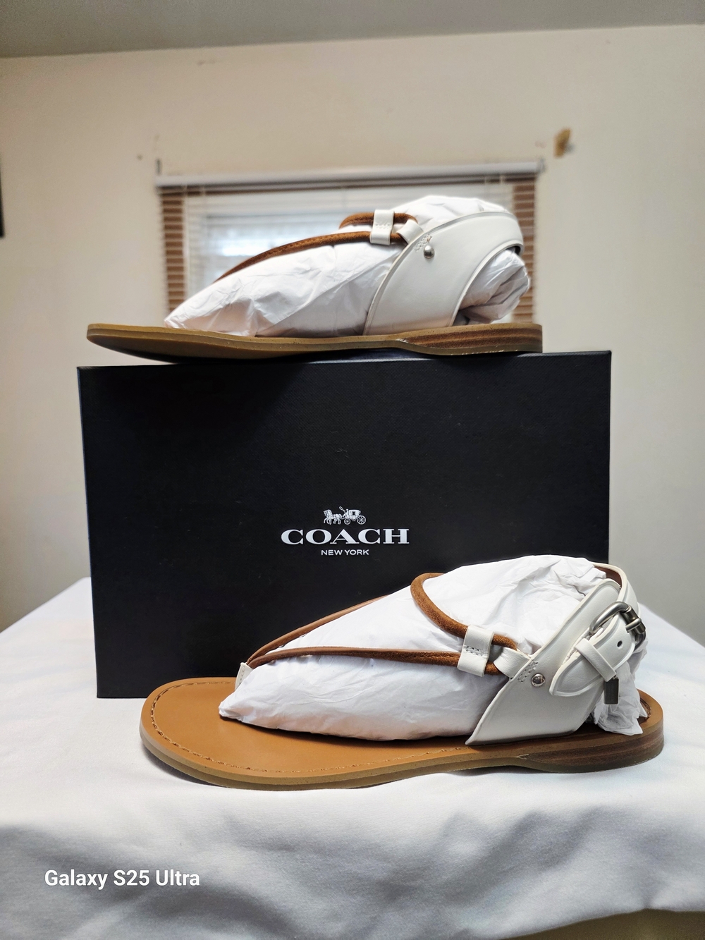 COACH Clarkson Soft Leather/Suede Sandals In Chalk/Saddle Size 7.5M